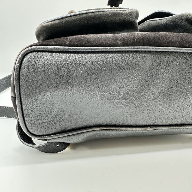 Gucci 003-2058 Bamboo Backpack Daypack Backpack Black Suede Women Men Vintage