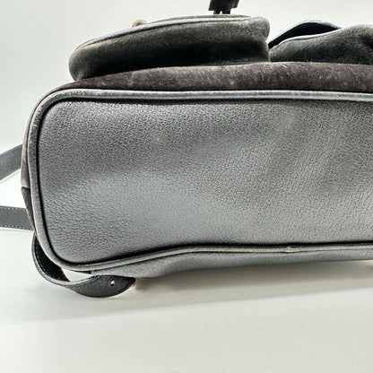 Gucci 003-2058 Bamboo Backpack Daypack Backpack Black Suede Women Men Vintage