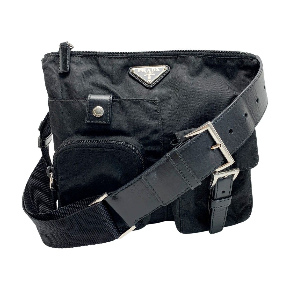 Prada Waist Bag Square Logo Plate Black Nylon