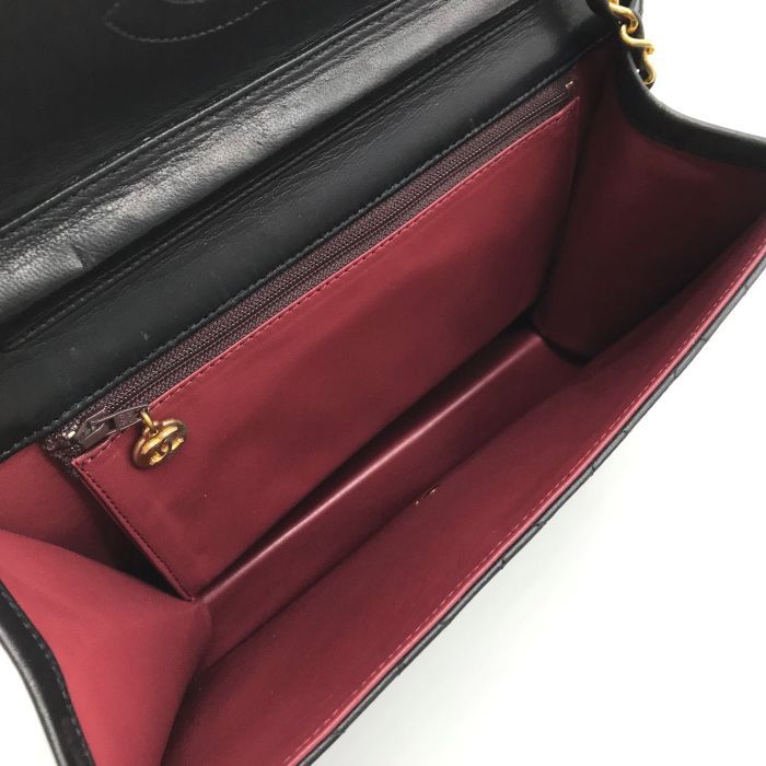 Chanel CC Logo Lambskin Leather Quilted Push Lock Chain Shoulder Bag Black