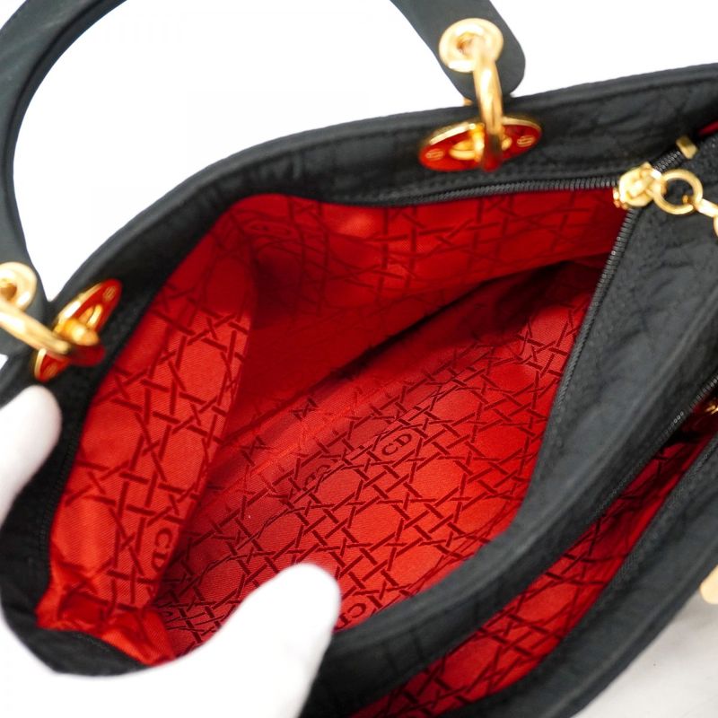 Christian Dior Handbag Canage Lady Dior Nylon Black Gold Hardware Women