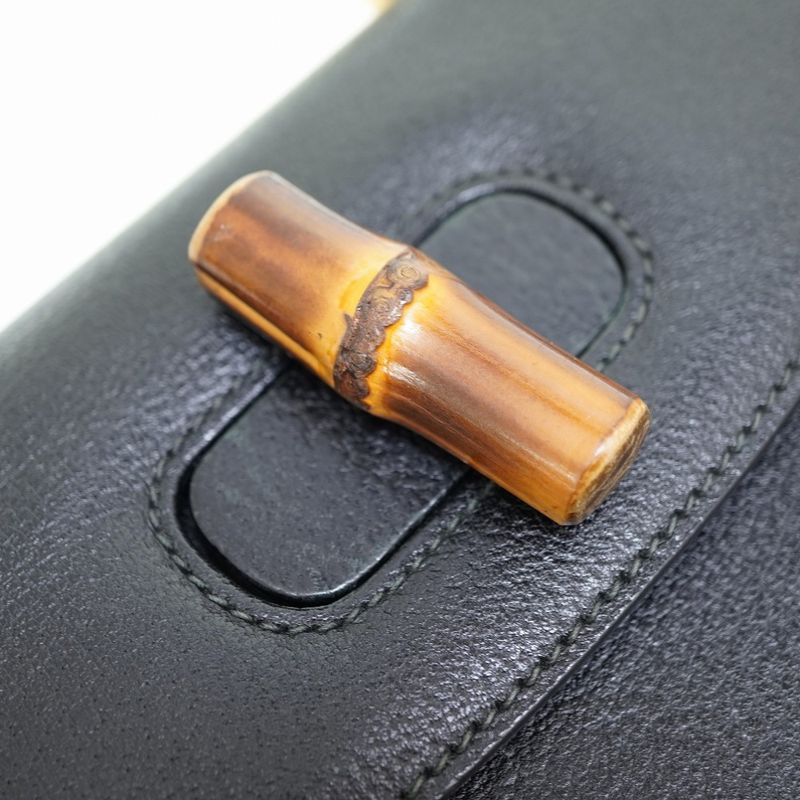 Gucci Bamboo Shoulder Hand Bag Leather Black With Strap Black 0056gucci