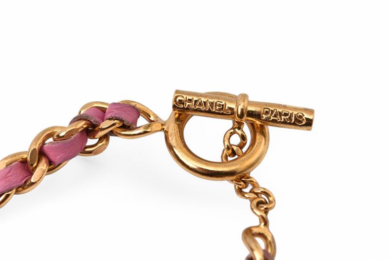 Chanel Bangle Chain Bracelet Chanel CC Coco Mark Pink Multi Gold 01