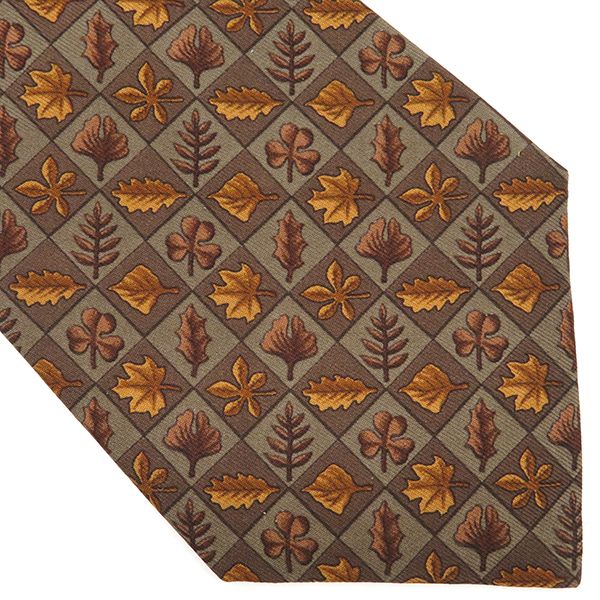 Hermes Necktie with Dead Leaves 9cm (3.54in) Silk Brown Leaves Fallen Leaves