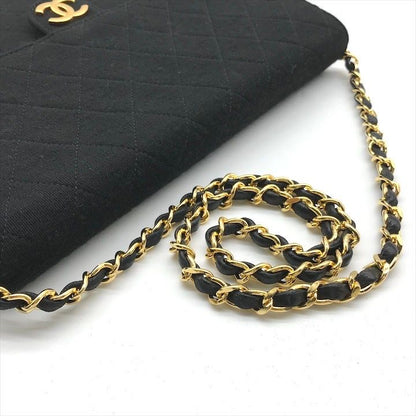 Chanel CC Logo Cotton Jersey Quilted Chain Shoulder Bag Black