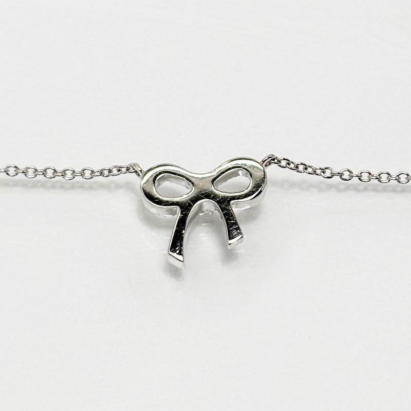 Tiffany & Co 18k Diamond Necklace Metro Bow Mini Pendant White Gold