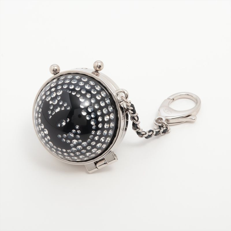Chanel CC Logo Charm Line Stone Silver Mirror Key Holder Chain Ball