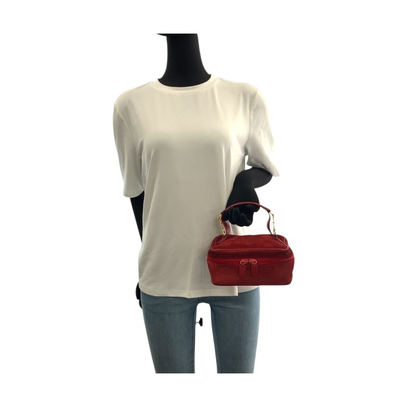 Gucci Horsebit Red Gold Hardware Suede 032 1705 0141 Handbag Vanity Bag Ladies