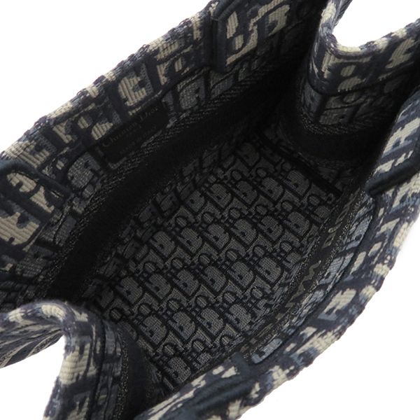 Christian Dior Tote Bag Book Tote Small Canvas Navy Blue Oblique Embroidery