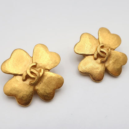 Chanel Earring Clover Quatrefoil Coco Mark Gold Color 95P Accessories