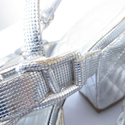 Good Chanel Chunky Heel Metallic Cles Zers Ring Back Sandals 35.5c Equivalent