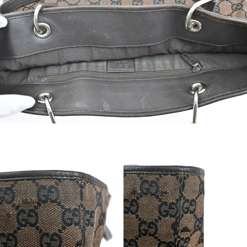 Gucci Tote Bag Canvas Leather Brown 07bs193