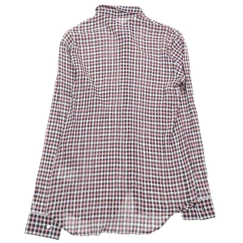 Unused 22ss DIOR Sheer Check Shirt Long Sleeve Cut And Sewn Blouse 40 Red Black