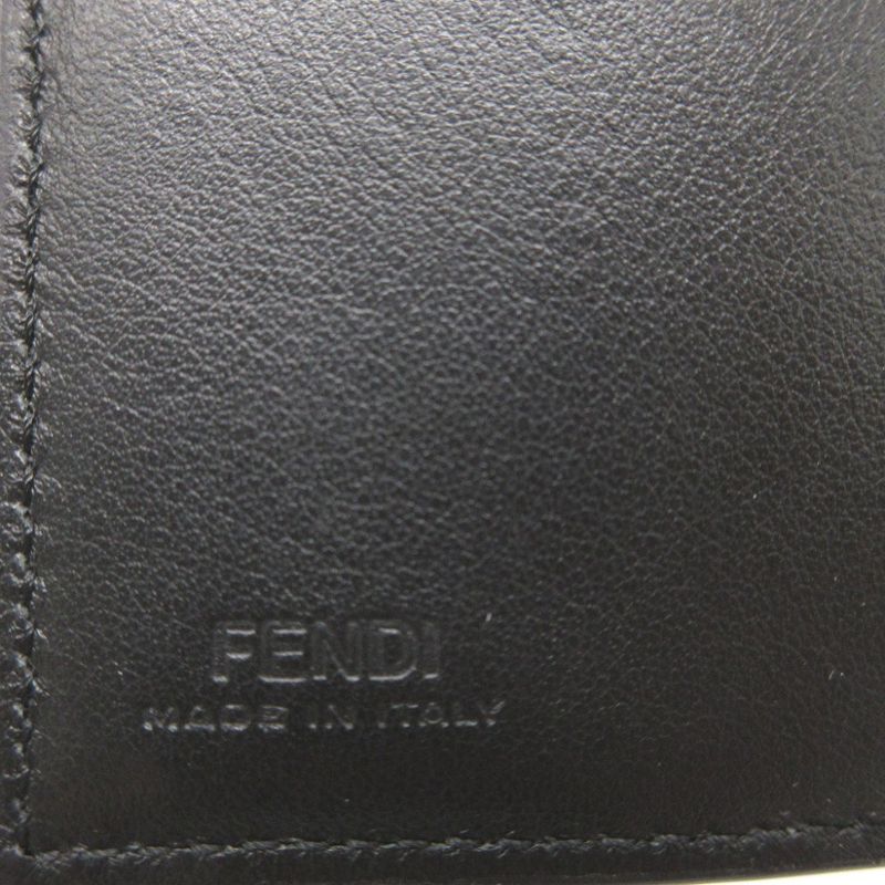 Fendi 7m0280 Signature Logo Leather Black Compact Wallet Trifold Wallet 1266-8