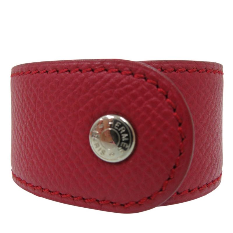Hermes Medor Bangle Leather Metal Red Engraved D 0564 Hermes