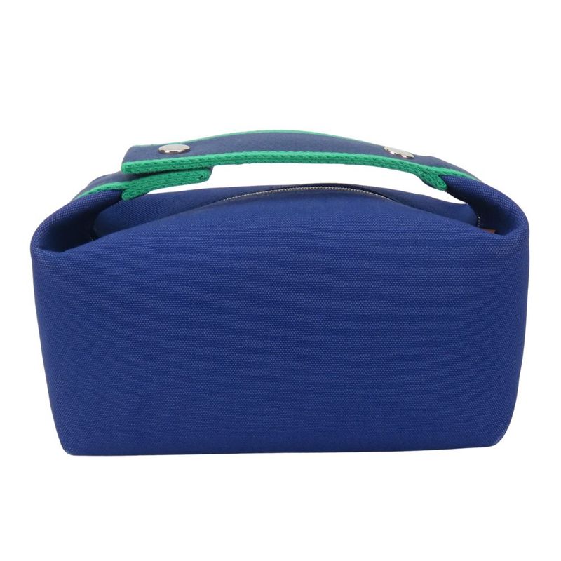 Hermes Pouch Bride-a-black PM Cotton Navy Green Silver Hardware Everyday Use