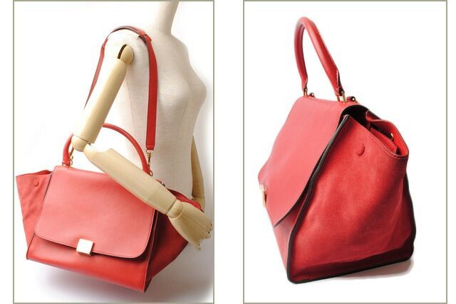 Celine Handbag Shoulder Bag Celine Trapeze 169543 RED 2-way With Strap