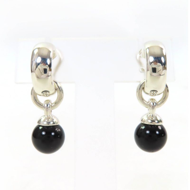 Tiffany & Co Ball Dangle Sv925 Onyx Binaural Earrings Accessory Black Silver