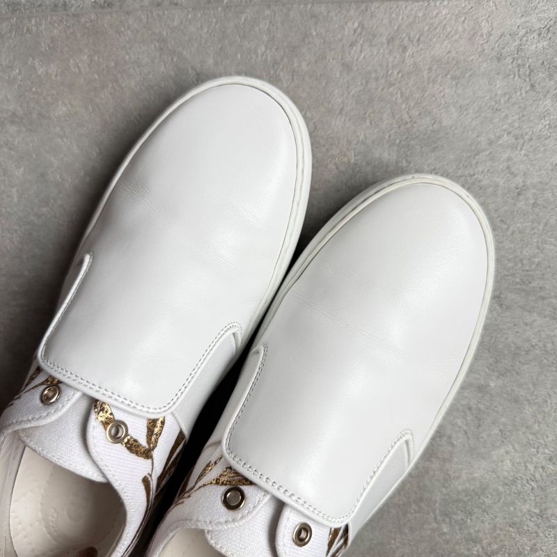 Chanel Coco Mark Leather White Gold Floral Slip on White Women's Branded Shoes