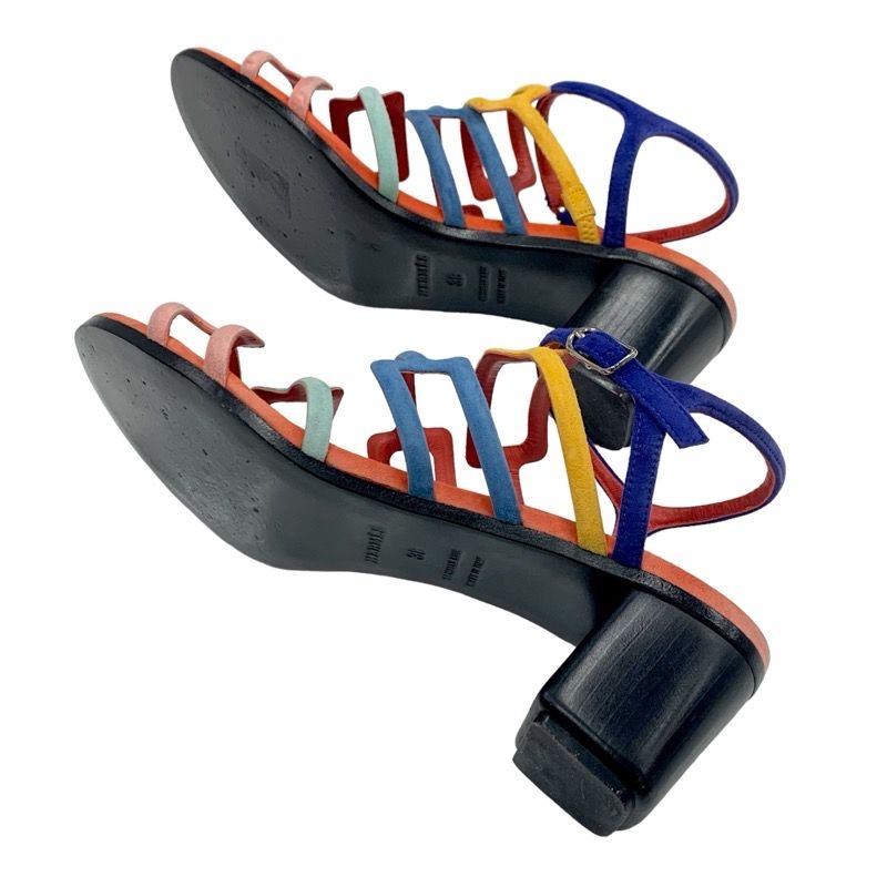 Hermes Sandals Shoes Suede Multicolor Square