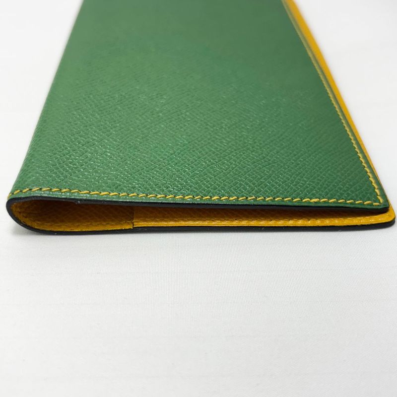 Hermes Notebook Cover Agenda Vision Calf Green Yellow with Initial