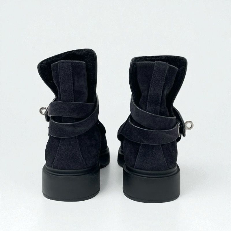 Hermes Veo Boots Short Boots Shoes Suede Mouton Black Silver Kelly Hardware