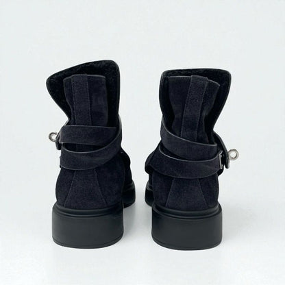 Hermes Veo Boots Short Boots Shoes Suede Mouton Black Silver Kelly Hardware