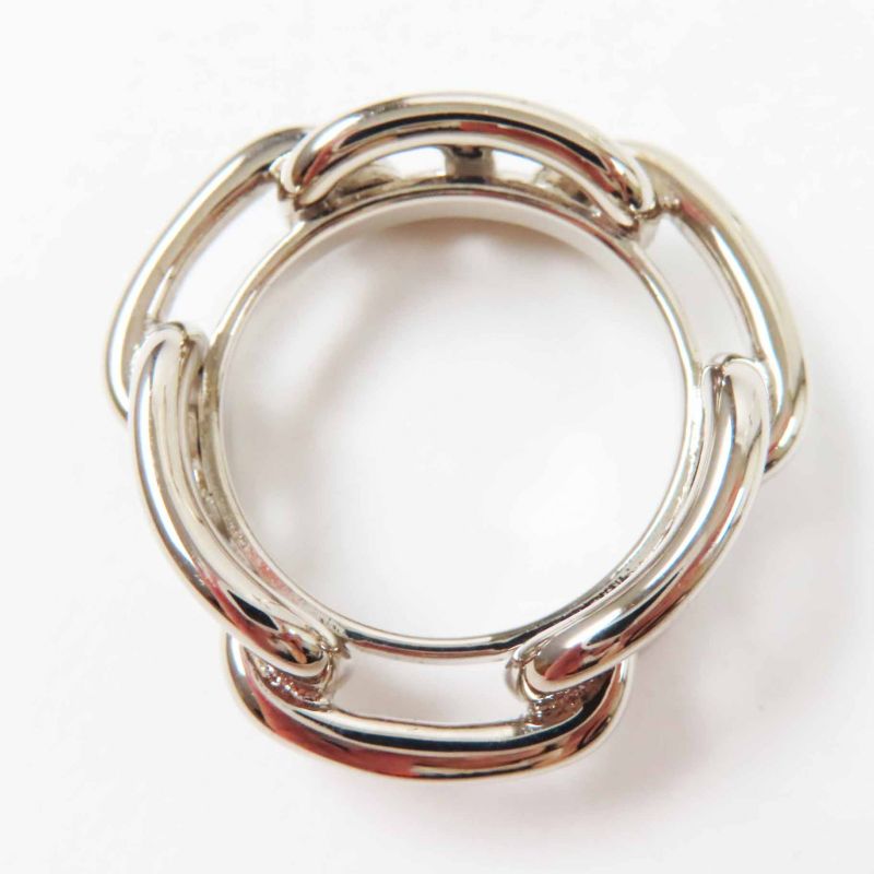 Hermes Lucade Chaine D'ancre Scarf Ring Metal Silver With Box Ladies