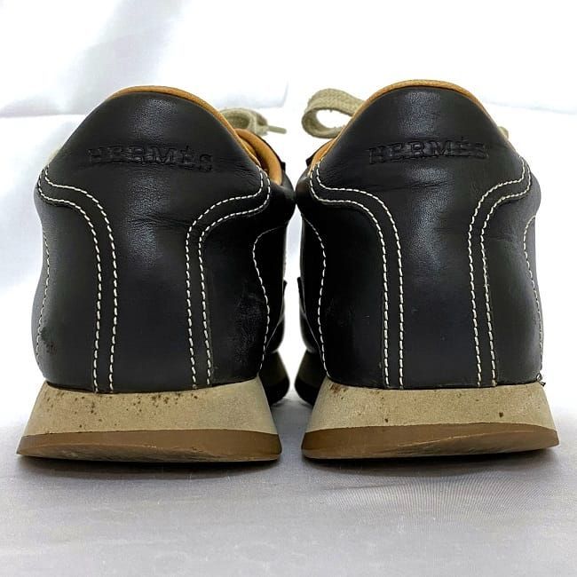 Hermes Shoes Quick Sneakers Black Beige Ec19898