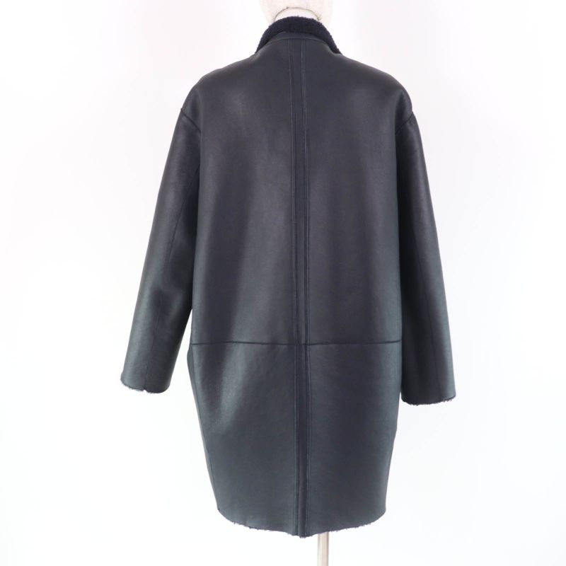Celine 2 8h34/4238 Phoebe Philo Egg Crombie Reversible Mouton Coat Dark Navy 38