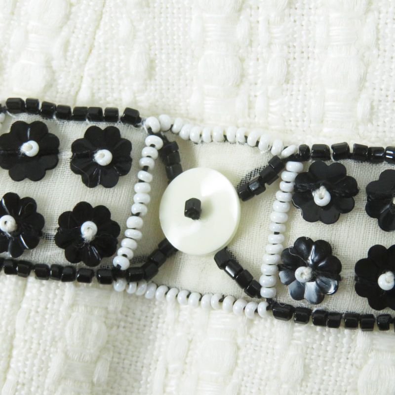 CHANEL 03P P21247 Cotton Linen Blend Coco Beaded Decoration Collarless Single