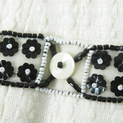 CHANEL 03P P21247 Cotton Linen Blend Coco Beaded Decoration Collarless Single