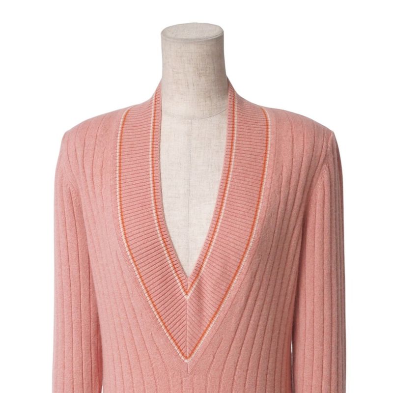 Chanel Knit 01P CC Logo Coco Mark All Cashmere Sweater V-neck Pink [recommended]