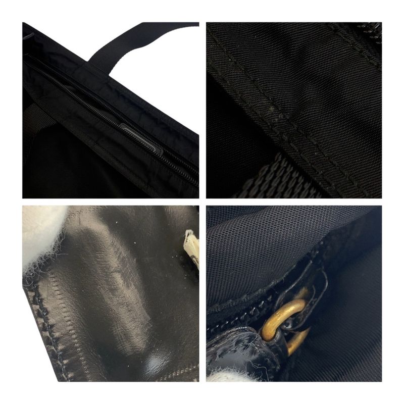Prada Tessuto Triangle Logo Plate Black Gold Hardware Nylon Tote Handbag Ladies
