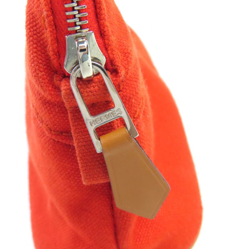 Hermes Bolide Pouch Mini 100% Cotton H Logo Embroidery Leather Use Cosmetic