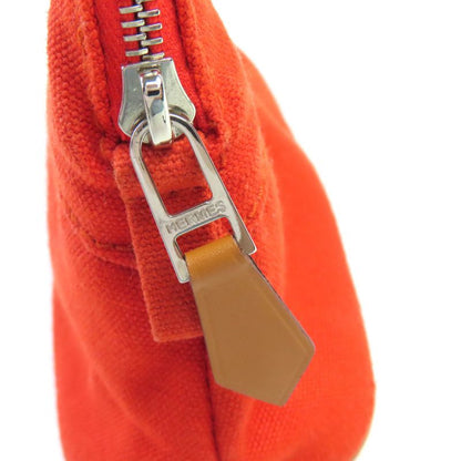 Hermes Bolide Pouch Mini 100% Cotton H Logo Embroidery Leather Use Cosmetic