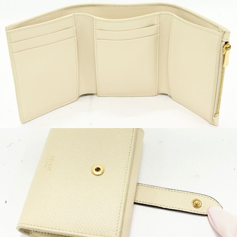 Celine Trifold Wallet With Coin Purse Fine Stripe Compact Wallet In Grained