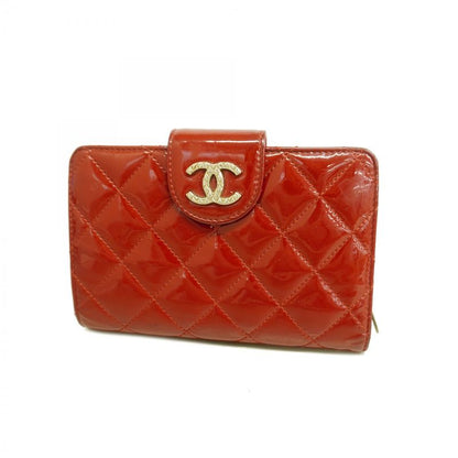 Chanel Wallet Matelasse Brilliant Patent Leather Red Silver Hardware Women
