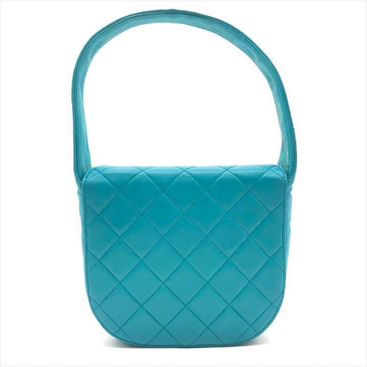 Chanel CC Logo Turnlock Quilted Lambskin Mini Hand Vanity Bag Blue