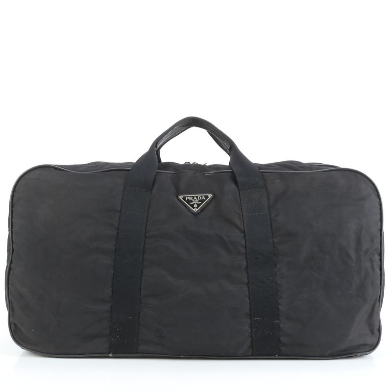Prada Tessuto Nylon Triangle Logo Leather Boston Bag Business Travel Tote