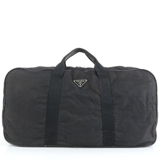 Prada Tessuto Nylon Triangle Logo Leather Boston Bag Business Travel Tote