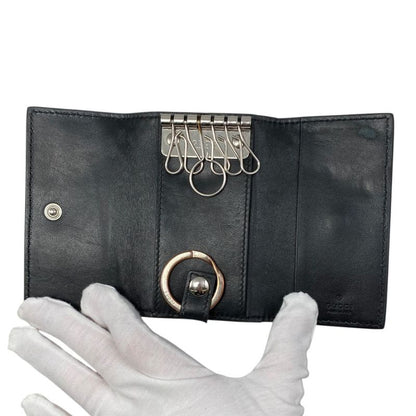 Em0553 Gucci Key Case Men's 625565 GG Embossed 6-ribbon Black