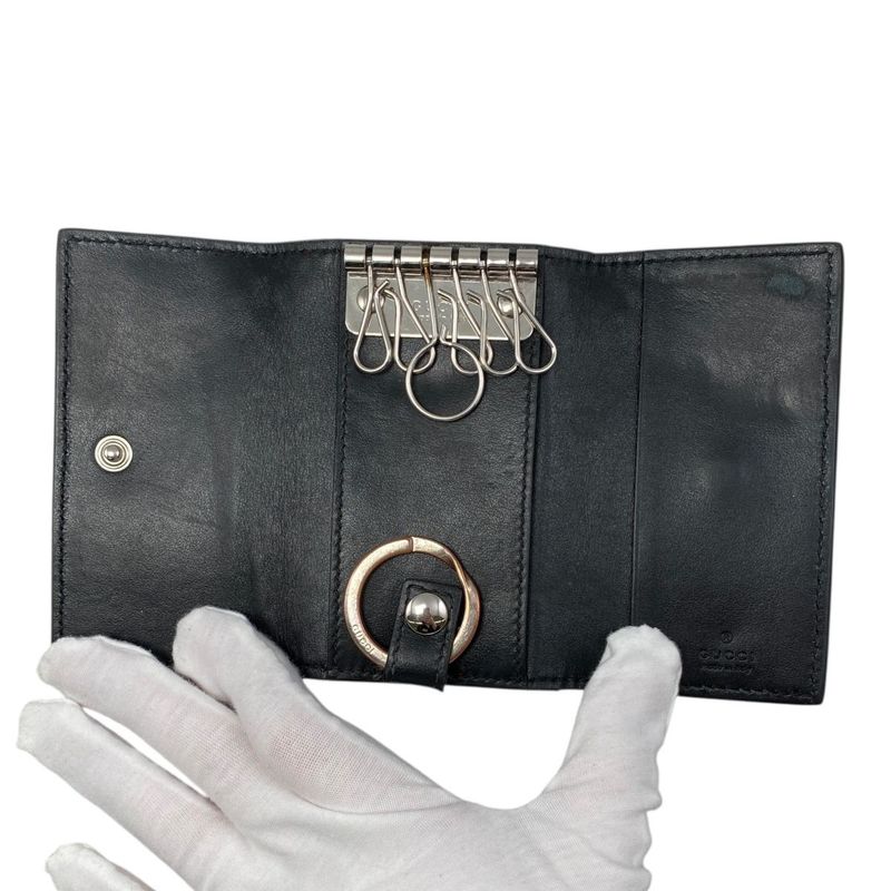 Em0553 Gucci Key Case Men's 625565 GG Embossed 6-Ribbon Black