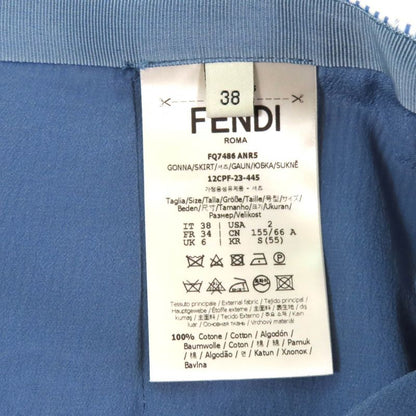 Fendi 2023 Fq7486 100% Cotton Logo Ribbon Side Slit Striped Long Skirt White