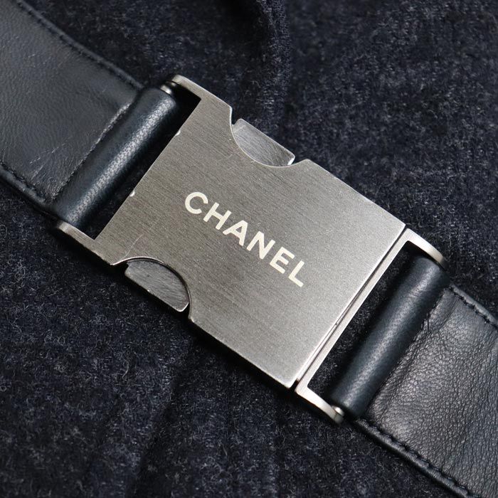 Chanel Wrap Coat Grey Navy P15883v08834 38 Ladies Preowned