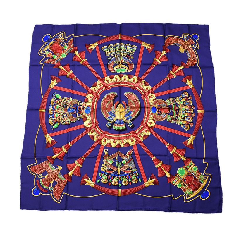 Hermes Scarf Carré 90 Silk Purple Bellflower Red Casy Scarab Pattern Women