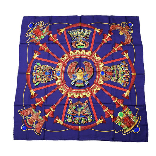 Hermes Scarf Carré 90 Silk Purple Bellflower Red Casy Scarab Pattern Women