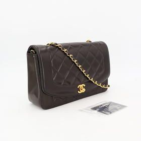 Chanel Diana Flap Matelasse 25 Chain Shoulder Bag Lambskin Black Gold Hardware