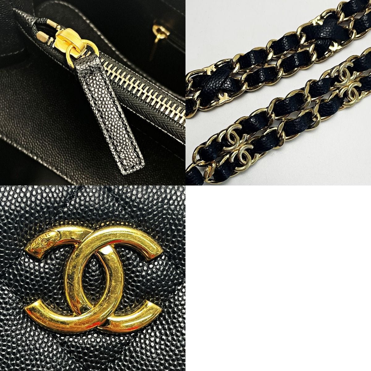 Chanel Matelasse As3634 Black Chain Tote Bag Caviar Skin Ladies Gold Hardware