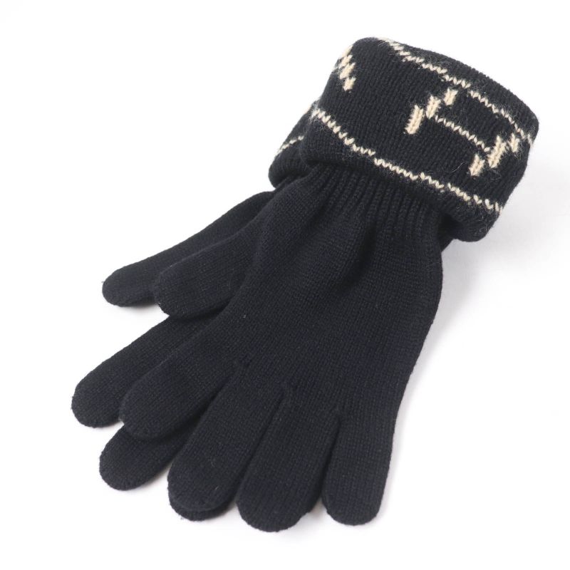 Hermes Margiela Period 100% Cashmere H Embroidered Knit Gloves Black SM Made In